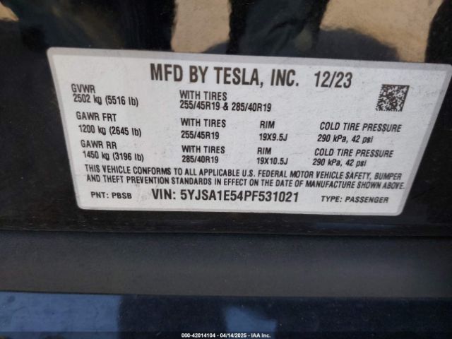 5YJSA1E54PF531021 Tesla Model S Dual Motor All-wheel Drive/standard Range