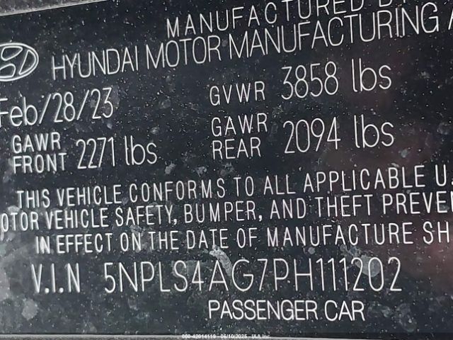 5NPLS4AG7PH111202 Hyundai ELANTRA SEL