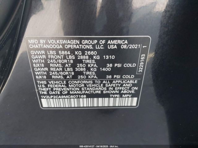 1V2LP2CA9MC607168 Volkswagen Atlas 2.0t Se