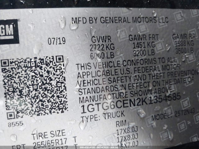 1GTG6CEN2K1354585 GMC CANYON SLE