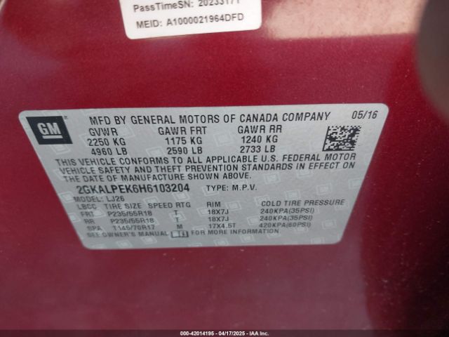 2GKALPEK6H6103204 GMC Terrain Slt