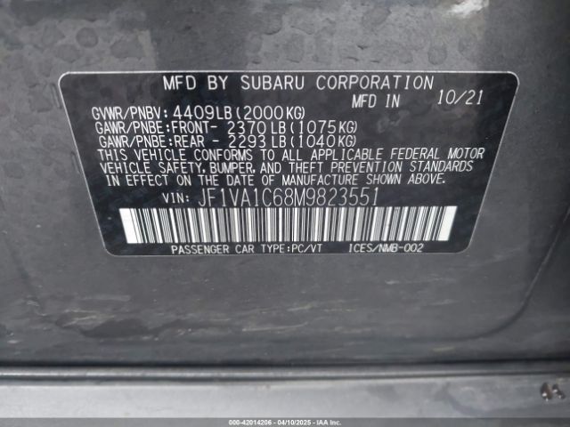 JF1VA1C68M9823551 Subaru Wrx Premium