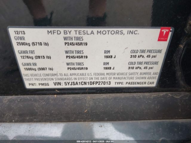 2013 TESLA MODEL S 5YJSA1CN1DFP27013 Photo 8