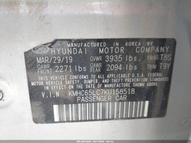 2019 HYUNDAI IONIQ HYBRID KMHC65LC7KU158518 Photo 8