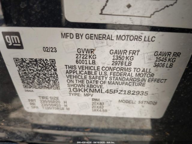 1GKKNML45PZ182935 GMC Acadia Fwd Slt