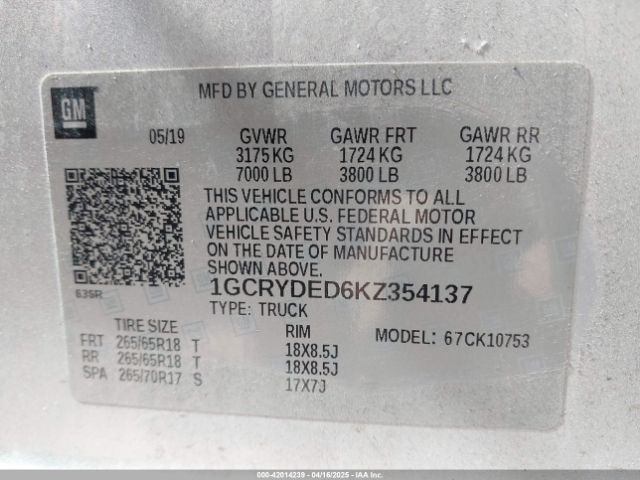 1GCRYDED6KZ354137 Chevrolet Silverado 1500 Lt