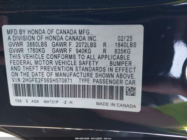 2HGFE2F56SH570871 Honda Civic Sport
