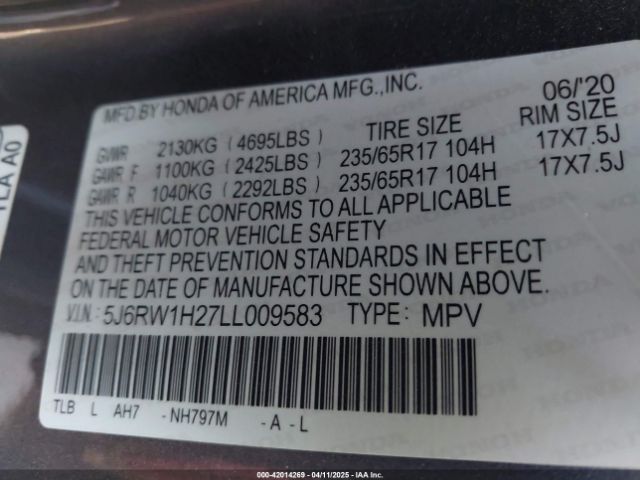 5J6RW1H27LL009583 Honda Cr-v 2wd Lx