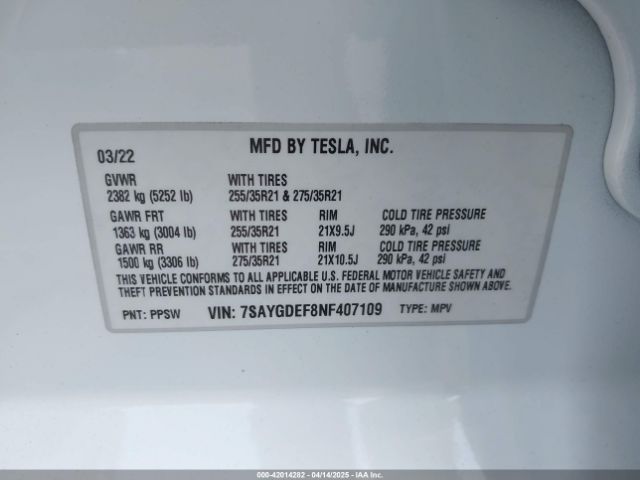 7SAYGDEF8NF407109 Tesla Model Y Performance Dual Motor All-wheel Drive