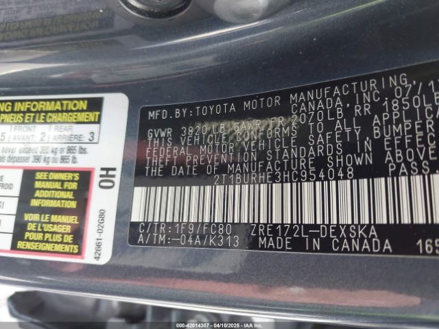 2T1BURHE3HC954048 Toyota COROLLA SE
