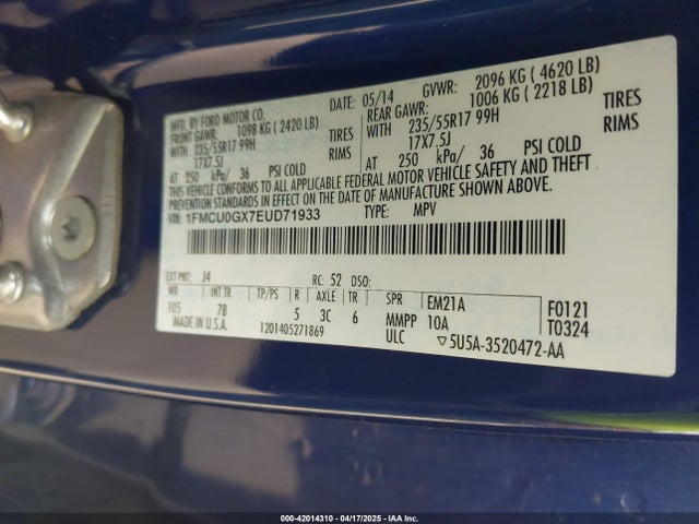 Ford ESCAPE SE 2014 1FMCU0GX7EUD71933 Image 9