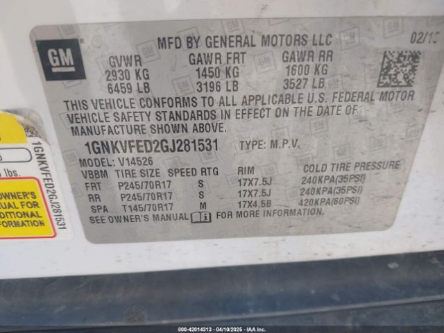 1GNKVFED2GJ281531 Chevrolet Traverse Ls