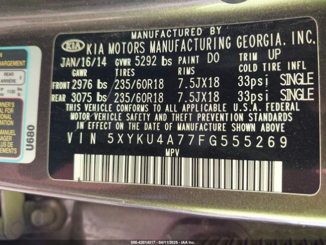 5XYKU4A77FG555269 KIA Sorento Ex V6
