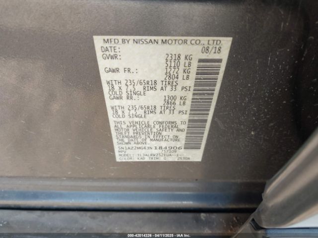 5N1AZ2MG4JN184906 Nissan MURANO SL