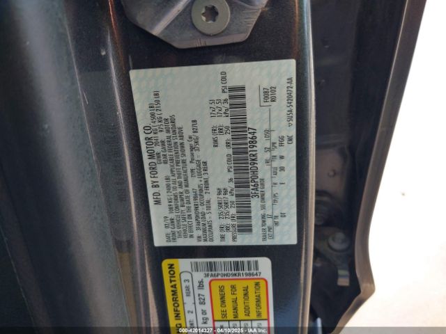 3FA6P0HD9KR198647 Ford FUSION SE