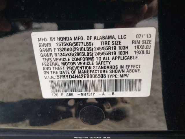 5FRYD4H42EB006508 Acura Mdx Technology Package