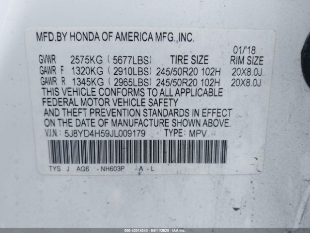 5J8YD4H59JL009179 Acura j35y5