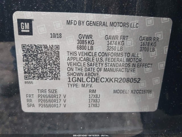1GNLCDECXKR208052 Chevrolet Tahoe Commercial Fleet