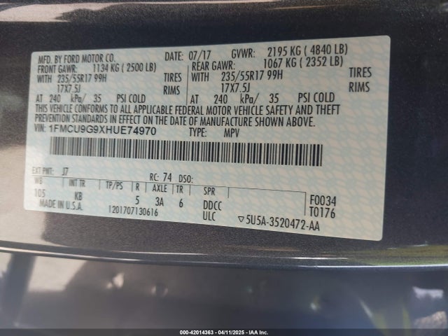1FMCU9G9XHUE74970 Ford ESCAPE SE