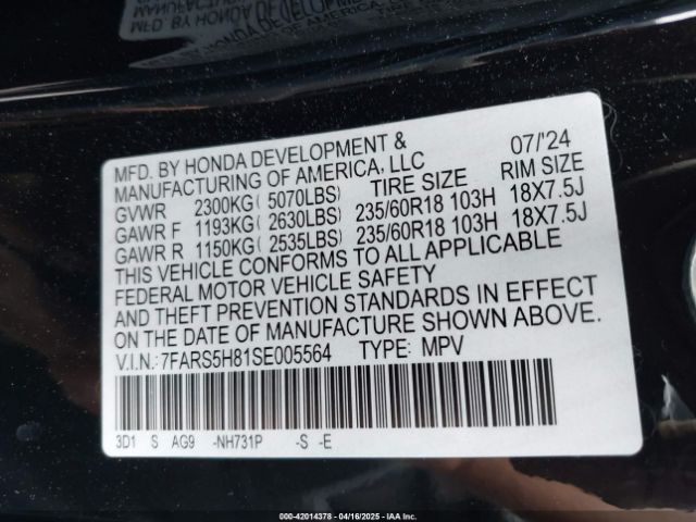 7FARS5H81SE005564 Honda Cr-v Hybrid Sport-l