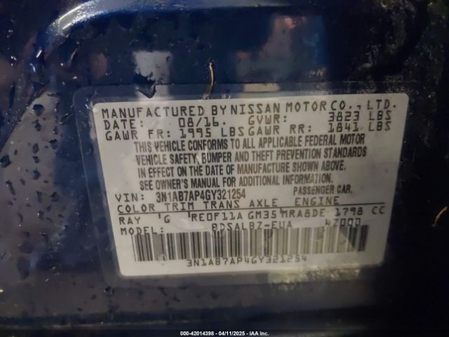 3N1AB7AP4GY321254 Nissan SENTRA S
