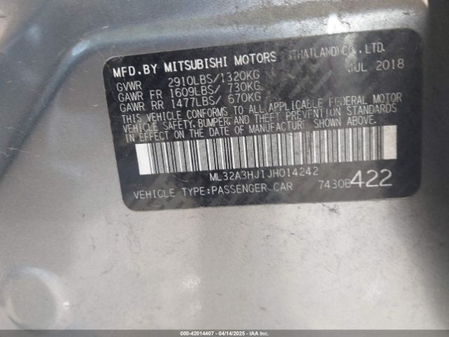 ML32A3HJ1JH014242 Mitsubishi MIRAGE ES