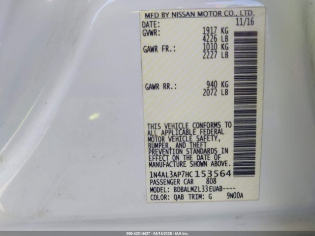 1N4AL3AP7HC153564 Nissan Altima 2.5 Sv