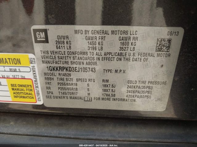 1GKKRPKD3EJ105743 GMC Acadia Sle-2