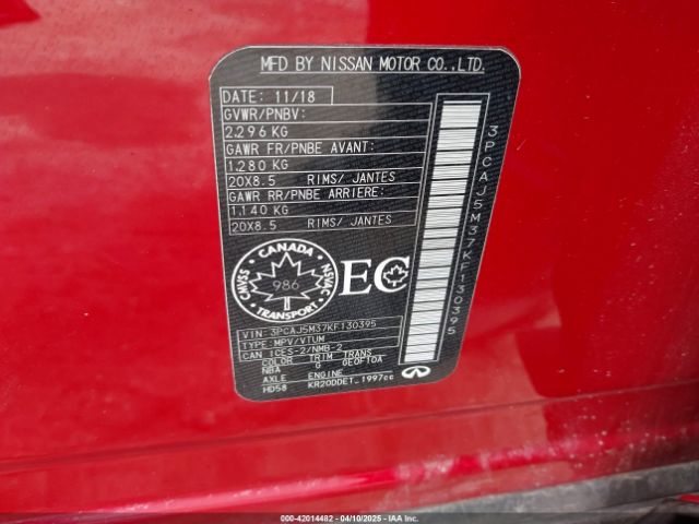 3PCAJ5M37KF130395 Infiniti Qx50 Essential/luxe/pure