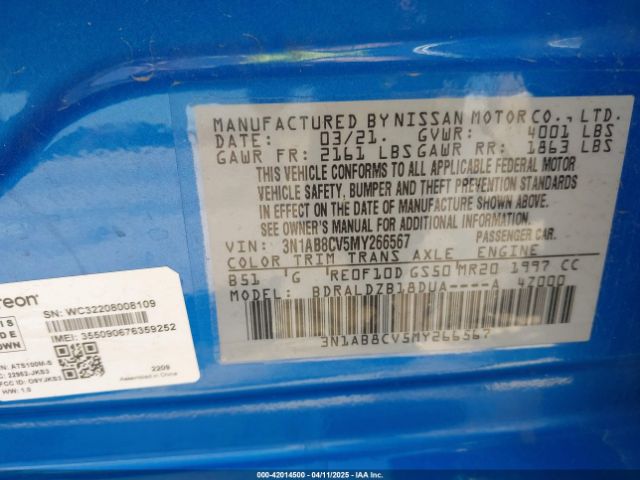 3N1AB8CV5MY266567 Nissan Sentra Sv Xtronic Cvt