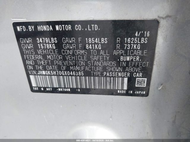JHMGK5H70GX046385 Honda FIT EX