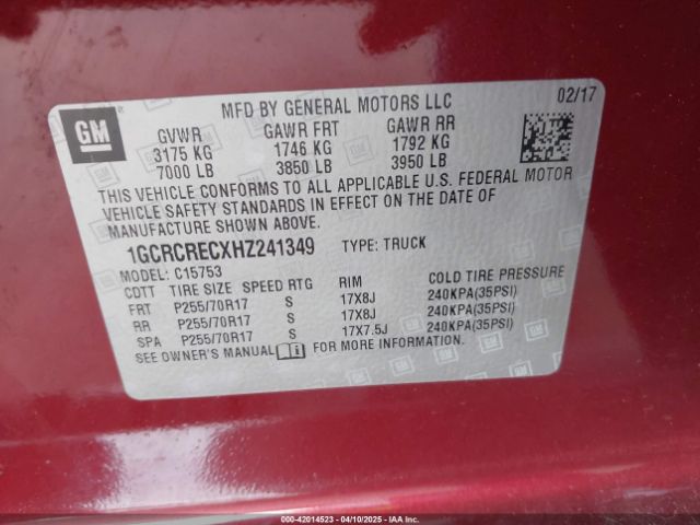 1GCRCRECXHZ241349 Chevrolet Silverado 1500 1lt