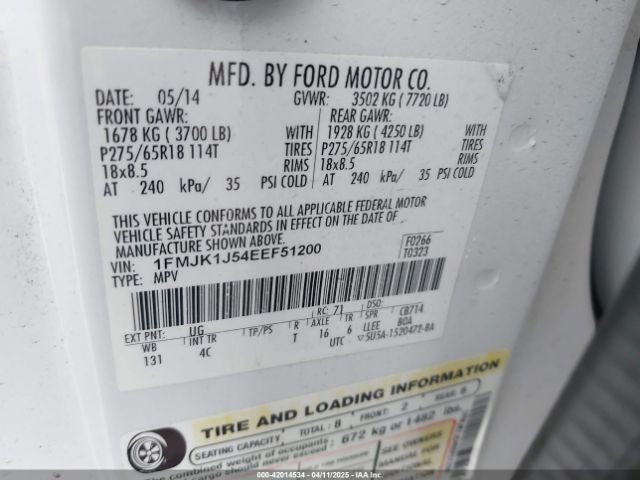 1FMJK1J54EEF51200 Ford Expedition El Xlt