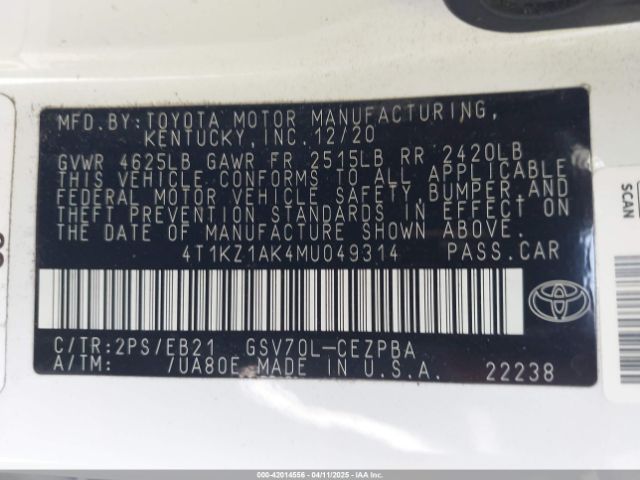 4T1KZ1AK4MU049314 Toyota CAMRY TRD