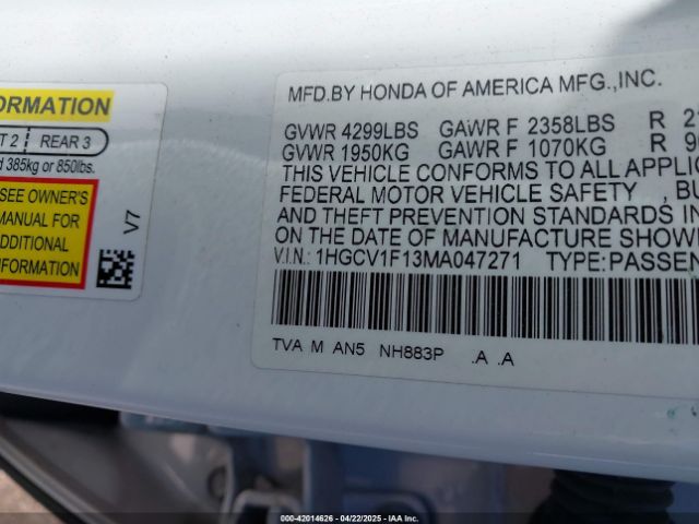 1HGCV1F13MA047271 Honda ACCORD LX