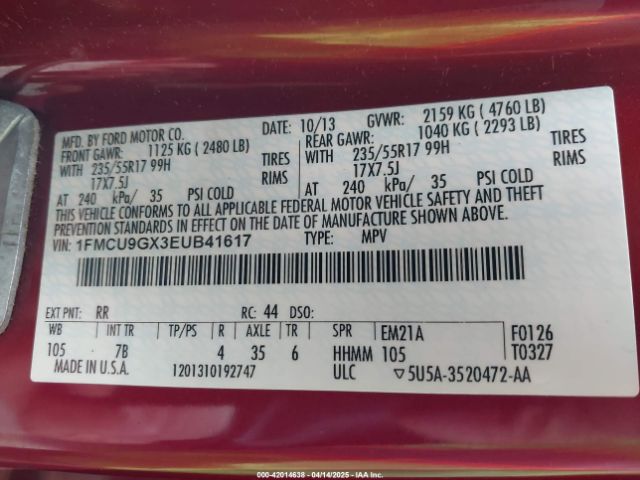 1FMCU9GX3EUB41617 Ford ESCAPE SE