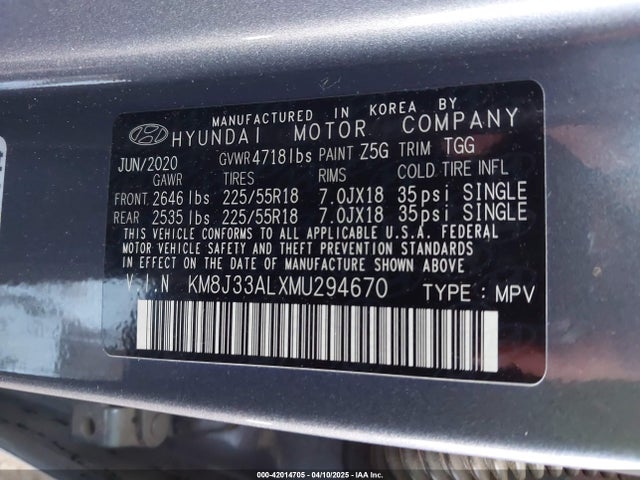 KM8J33ALXMU294670 Hyundai TUCSON SEL