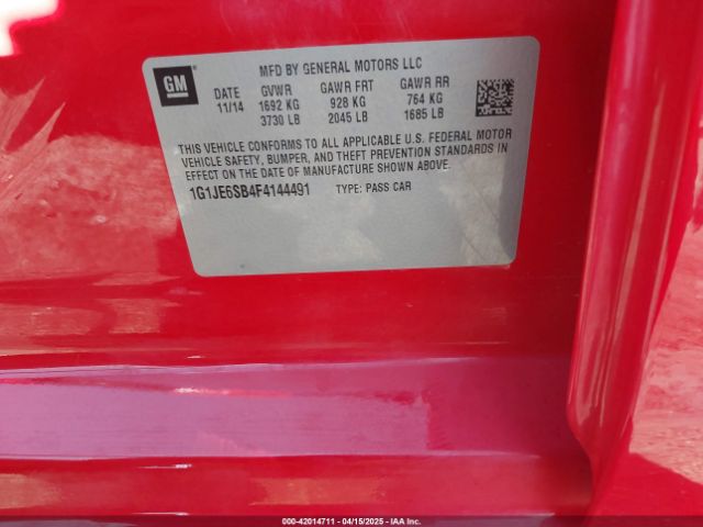 1G1JE6SB4F4144491 Chevrolet Sonic Ltz Auto