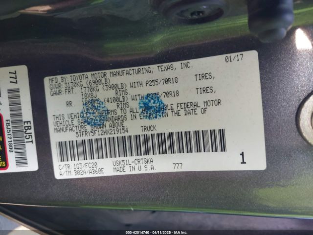 5TFRY5F12HX219154 Toyota Tundra Sr5 5.7l V8