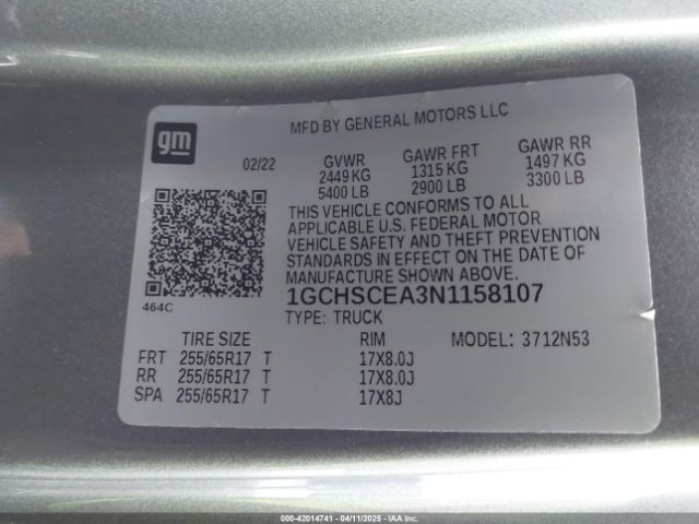 1GCHSCEA3N1158107 Chevrolet Colorado 2wd  Long Box Lt