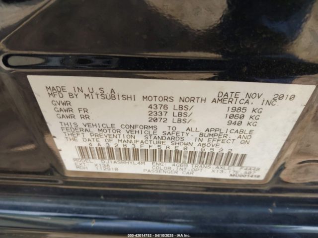 2011 MITSUBISHI GALANT 4A32B3FF5BE016522 Photo 8