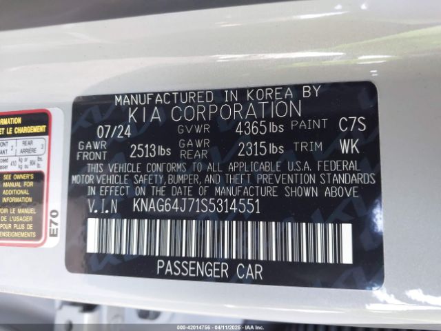 KNAG64J71S5314551 KIA K5 Gt-line