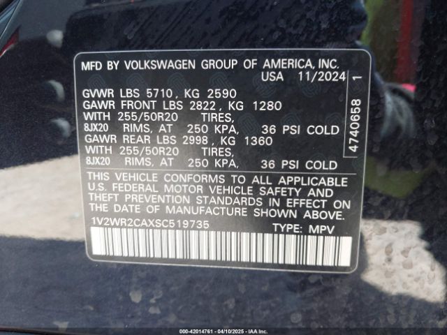 1V2WR2CAXSC519735 Volkswagen Atlas 2.0t Se W/technology