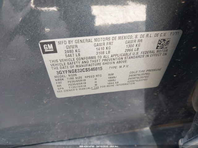 2012 CADILLAC SRX 3GYFNGE32CS546815 Photo 8