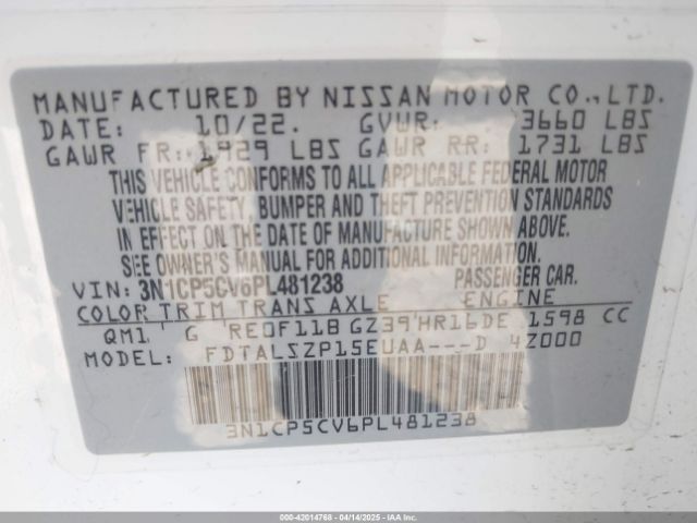 3N1CP5CV6PL481238 Nissan Kicks Sv Xtronic Cvt