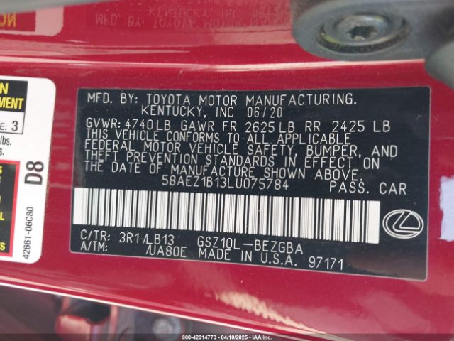 58AEZ1B13LU075784 Lexus Es 350 Luxury