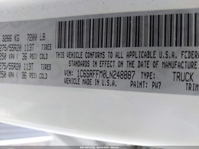 1C6SRFFM0LN248887 RAM 1500 Big Horn  4x4 5'7 Box