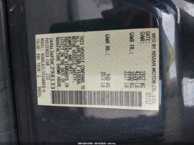 1N4AL3AP3HC298133 Nissan Altima 2.5 Sv