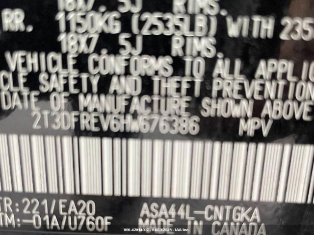 2T3DFREV6HW676386 Toyota Rav4 Limited