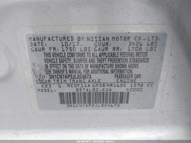 3N1CN7AP2JL824673 Nissan Versa 1.6 Sv